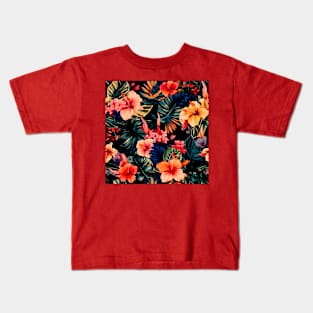 Exotic Orchid Colorful Flower and Vine Print Kids T-Shirt